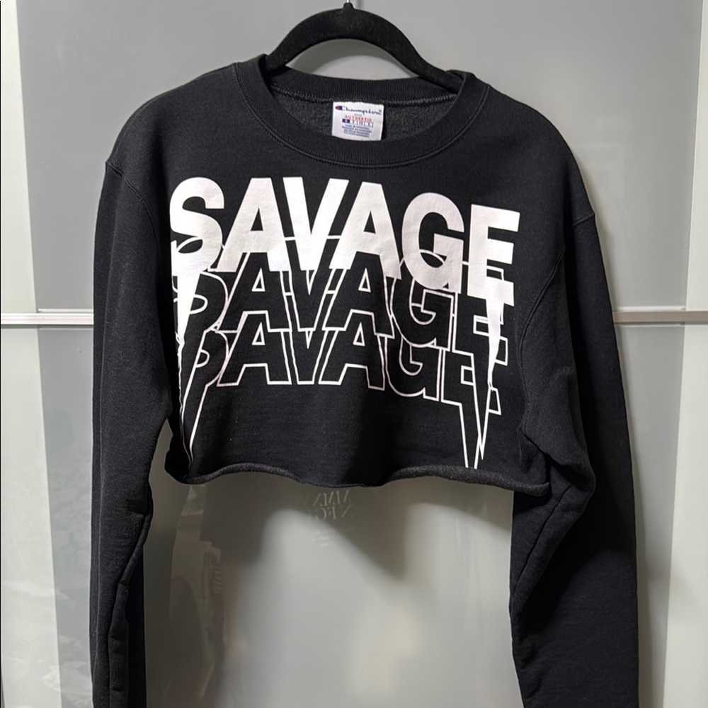 Black Cropped Sweatshirt with Bold White Print